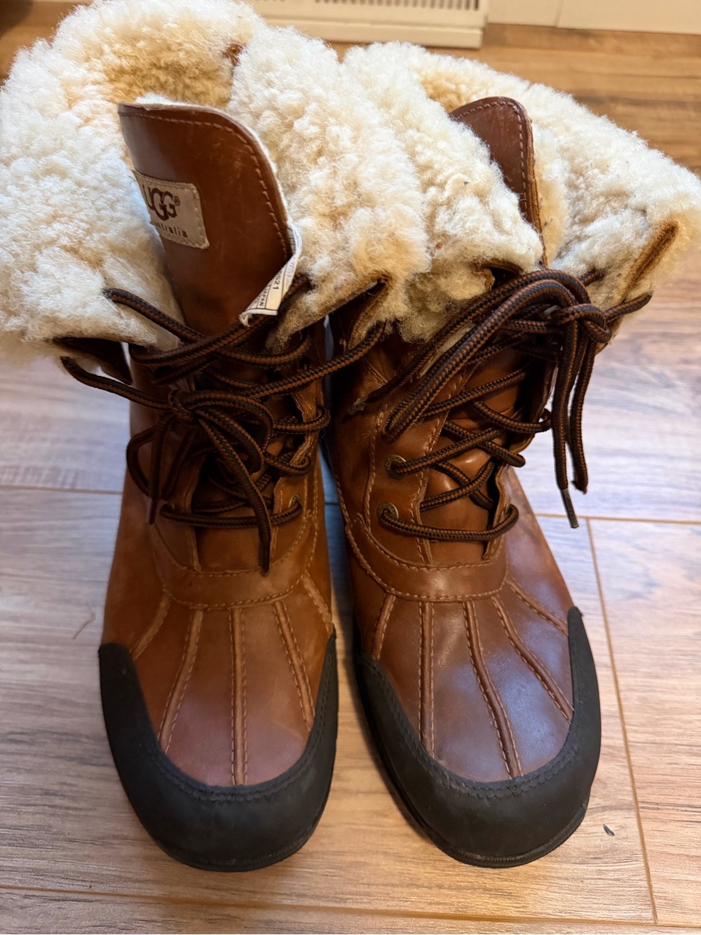 UGG Chestnut Brown Leather Lace-Up Shearling Boots